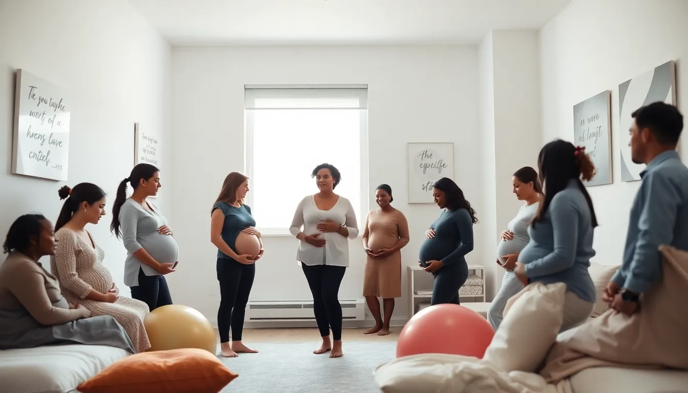 diverse parents in a calm birthing room practicing hypnobirthing techniques.
