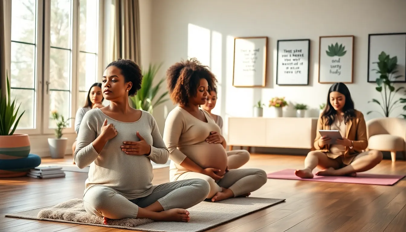 diverse expectant mothers participating in hypnobirthing online classes.