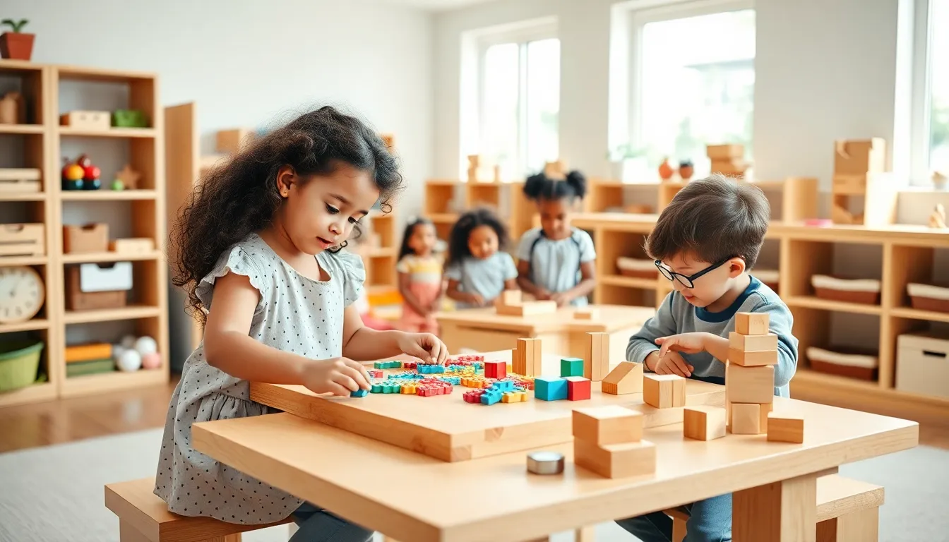 Children exploring hands-on learning in a Montessori classroom.