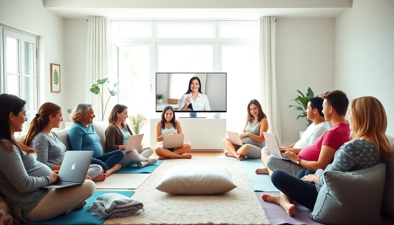 expectant parents participating in an online hypnobirthing class.