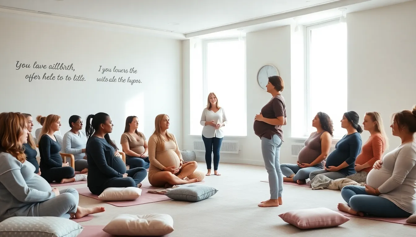 expectant mothers participating in a calm hypnobirthing class.