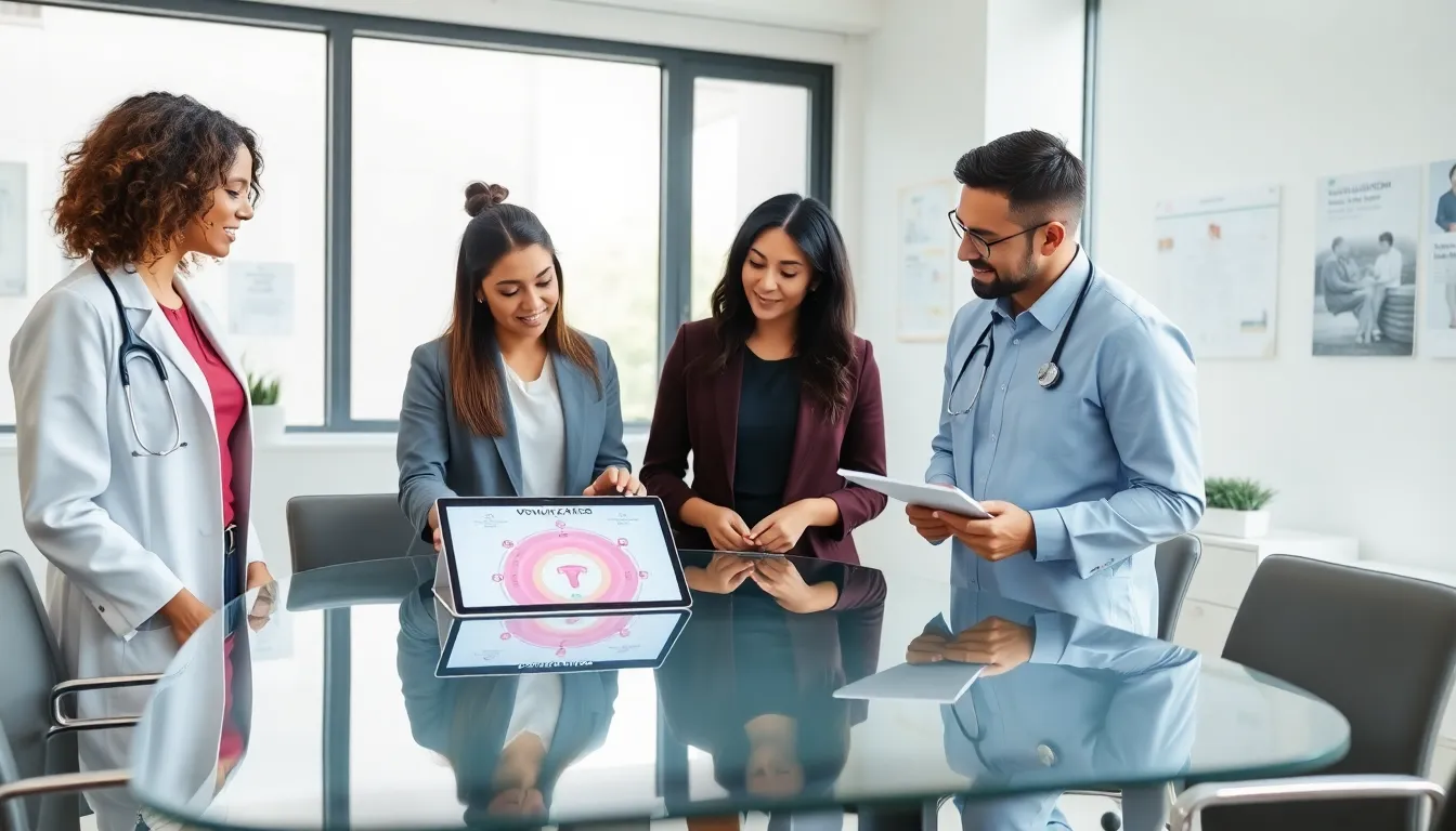healthcare team discussing natural ovulation in a modern office.